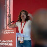 La ministra de Hacienda y vicesecretaria general del PSOE, María Jesús Montero; interviene en la apertura de la celebración de la Conferencia Municipal del Partido Socialista, en la Ciudad de las Artes y las Ciencias, a 15 de abril de 2023, en Valencia, Comunidad Valenciana (España). 