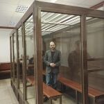 A handout picture made available by Moscow City ?ourt press service shows Russian opposition activist Vladimir Kara-Murza in the cage during the verdict announcement in the Moscow City court in Moscow, Russia, 17 April 2023. 