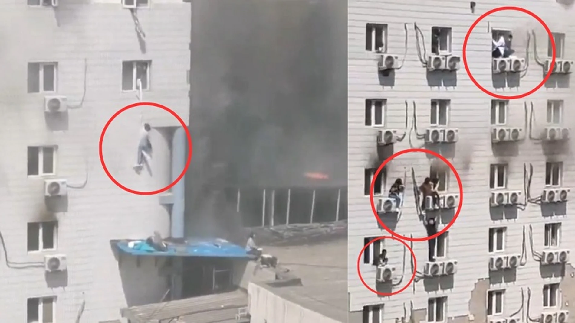 Hay vídeos del incendio en los que se ve humo negro que sale del edificio, con algunas personas escapando por las ventanas