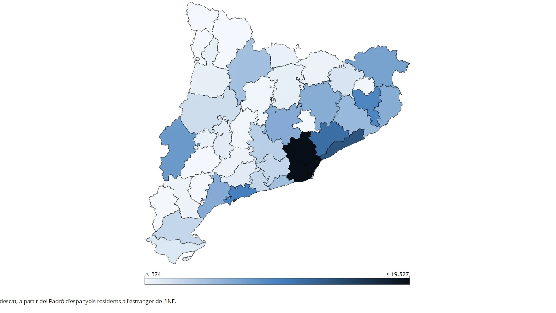 Los catalanes en el extranjero según la zona de procedencia