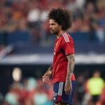 Aridane Hernandez of CA Osasuna looks on during the La Liga Santander match between CA Osasuna and Real Sociedad at El Sadar on April 28, 2023, in Pamplona, Spain.