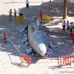 Una réplica a escala real del prototipo del submarino de Isaac Peral Cartagena ha emergido en el centro de Cartagena