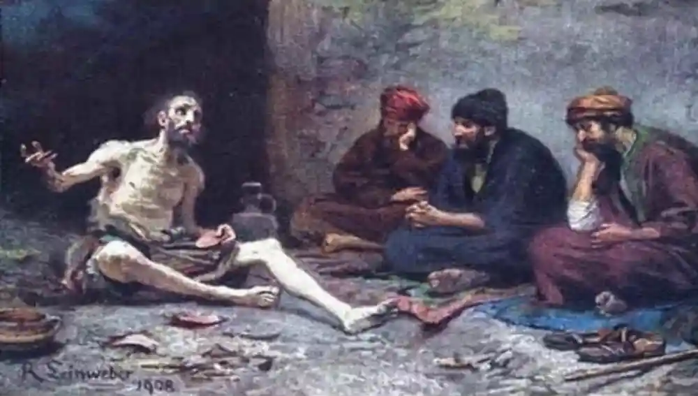 Escena del libro de Job en el que tres de sus amigos culpan a Job por sus desgracias