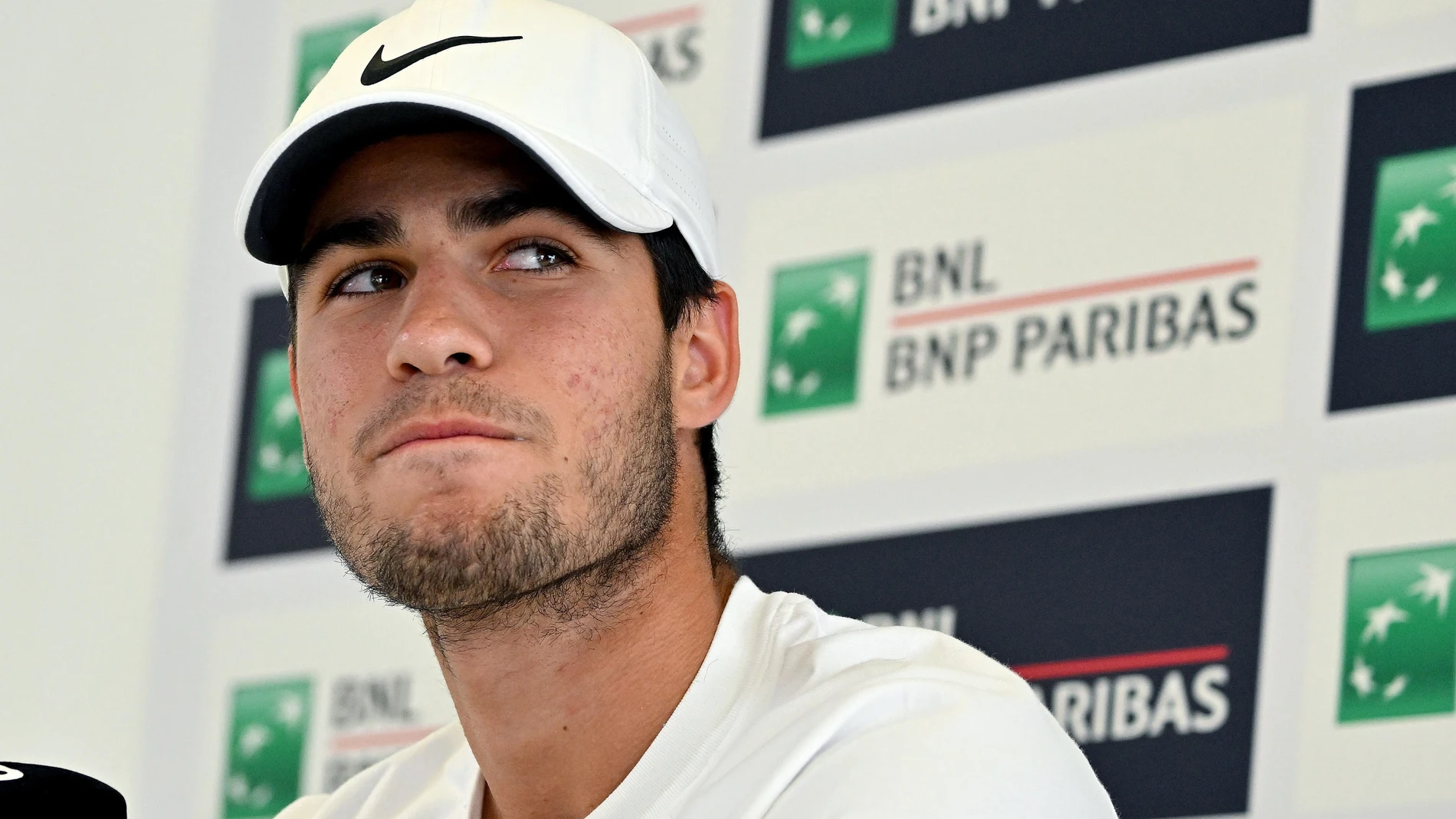 Rome (Italy), 12/05/2023.- Carlos Alcaraz of Spain attends a press conference at the Italian Open tennis tournament in Rome, Italy, 12 May 2023. (Tenis, Italia, España, Roma) EFE/EPA/ETTORE FERRARI