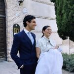María García de Jaime y Tomás Páramo en el bautizo de Fede