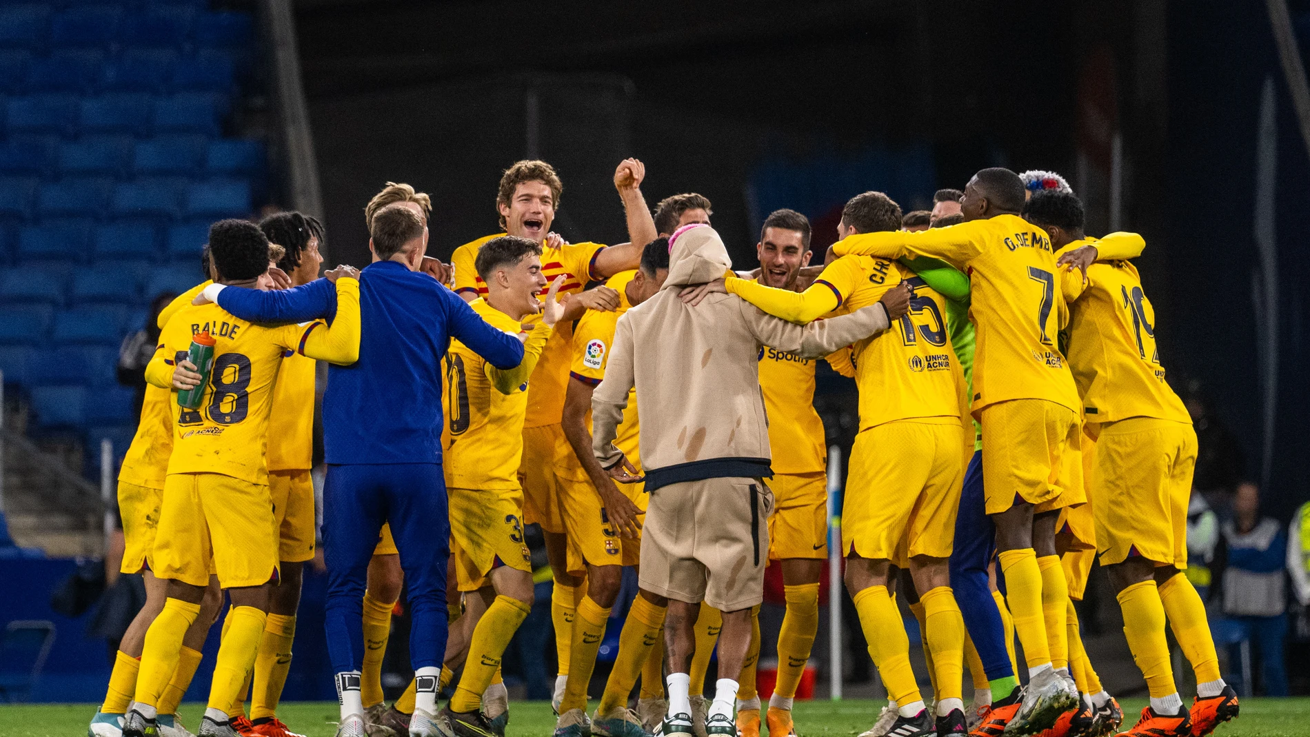 FC Barcelona team celebrating La Liga championship during the spanish league, La Liga Santander, football match played between RCD Espanyol and FC Barcelona at RCD Stadium on May 14, 2023, in Barcelona, Spain.Marc Graupera Aloma / Afp7 14/05/2023 ONLY FOR USE IN SPAIN