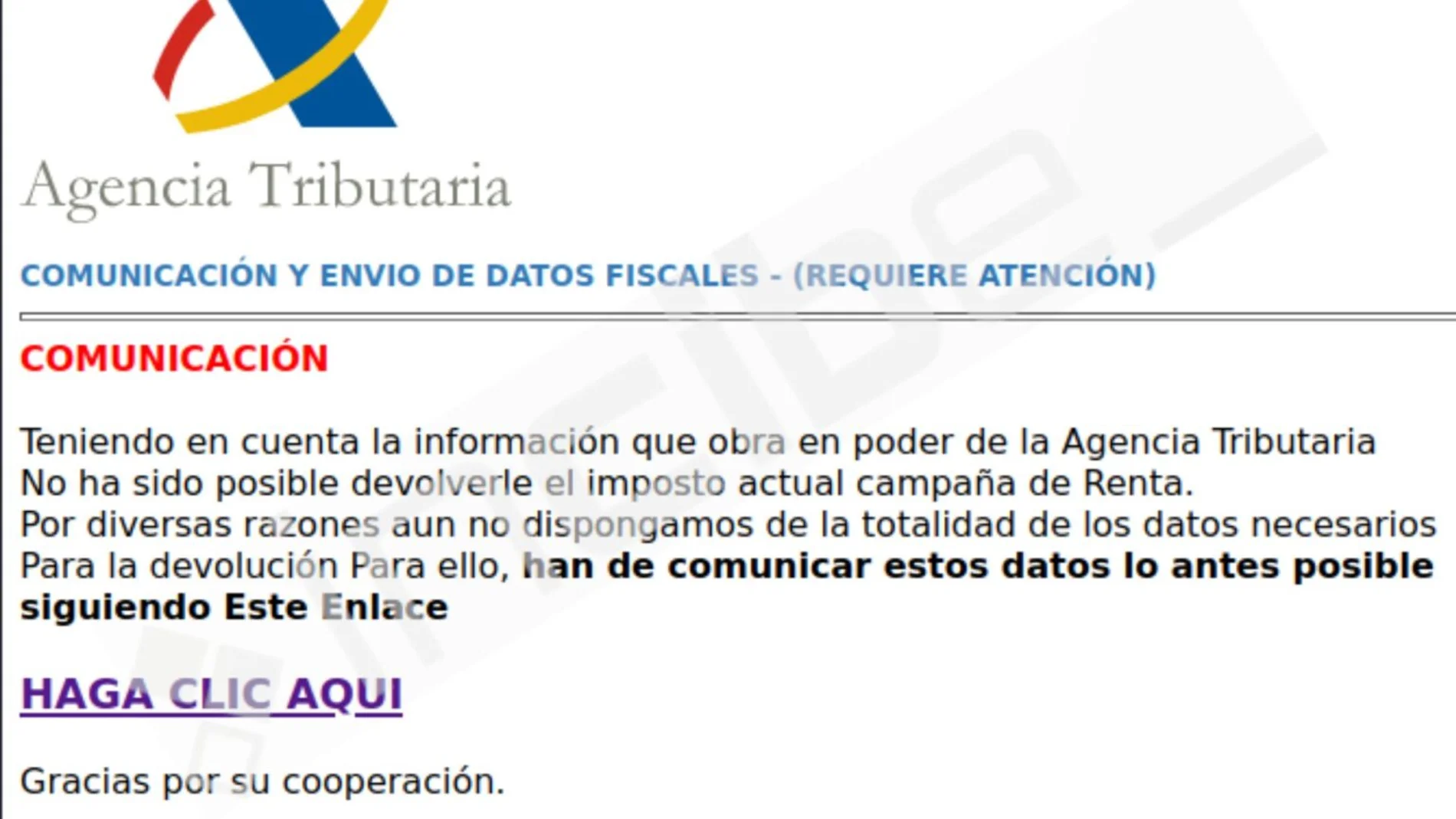 Imagen del mensaje estafa