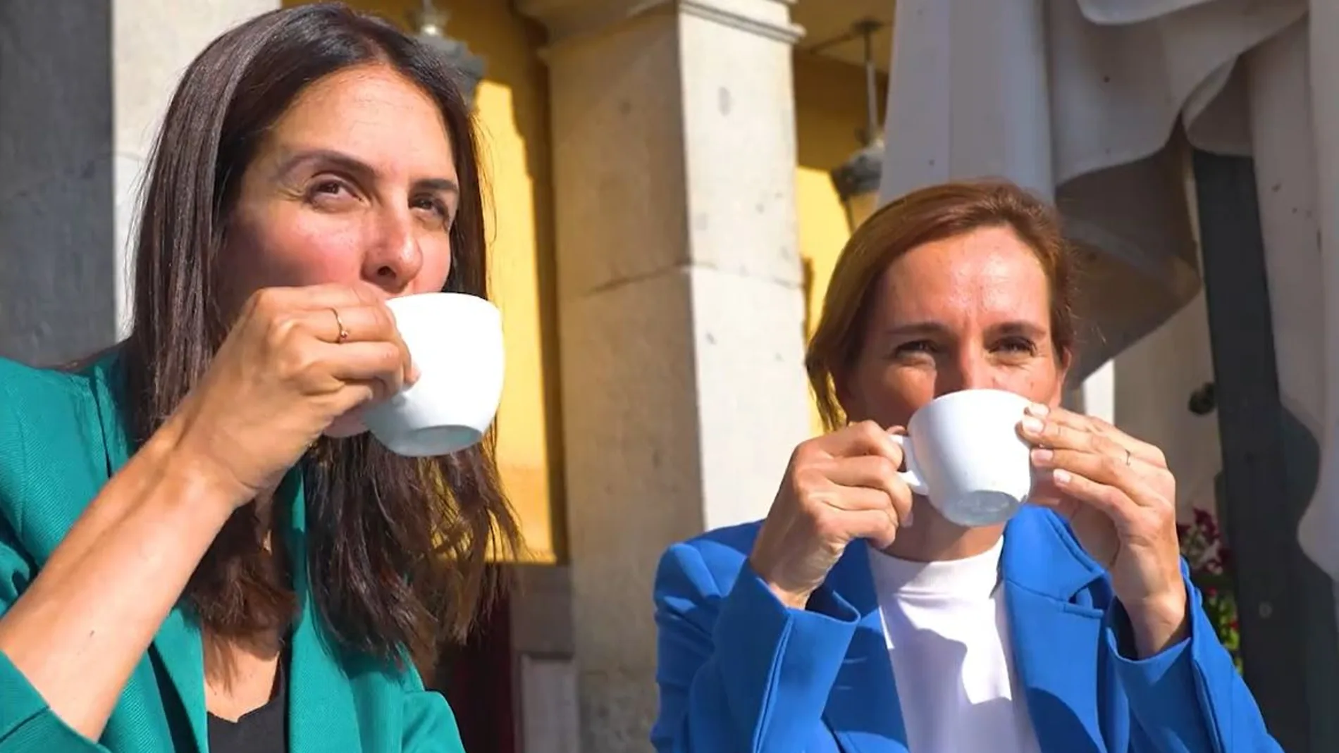 Rita Maestre y Mónica García, en una imagen del spot sobre el acto central del partido en la Plaza Mayor
