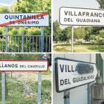 Carteles de alguna de las poblaciones donde figuran denominaciones contrarias a la Ley de Memoria Democrática