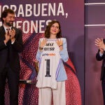 Sergio Llull, Isabel Díaz Ayuso y Florentino Pérez
