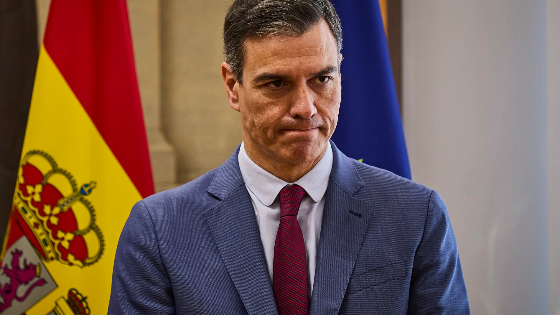 El presidente del Gobierno, Pedro Sánchez durante la reunión con el administrador de la NASA, Bill Nelson, este martes en el Palacio de la Moncloa.© Alberto R. Roldán / Diario La Razón.30 05 2023