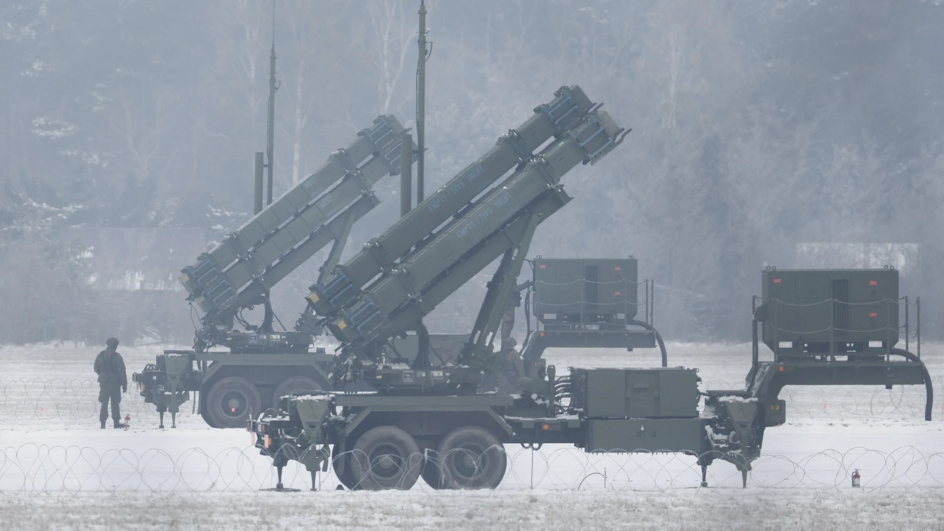 Patriot missile launchers acquired from the U.S. last year are seen deployed in Warsaw, Poland, Monday, Feb. 6, 2023.