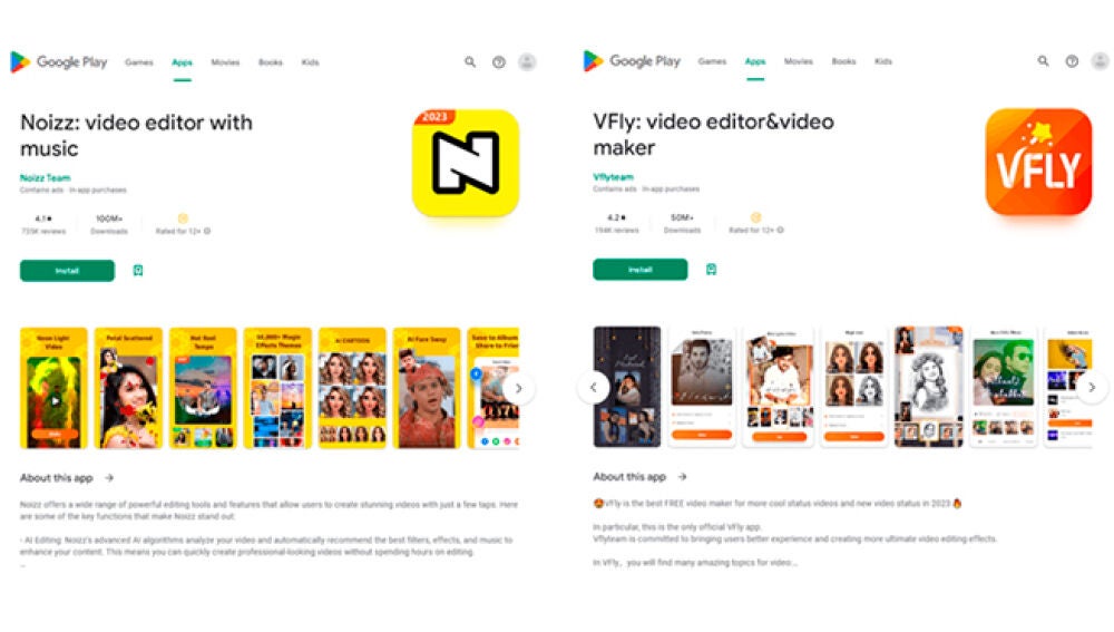 Dos de las aplicaciones infectadas con SpinOK, ya retiradas de Google Play.