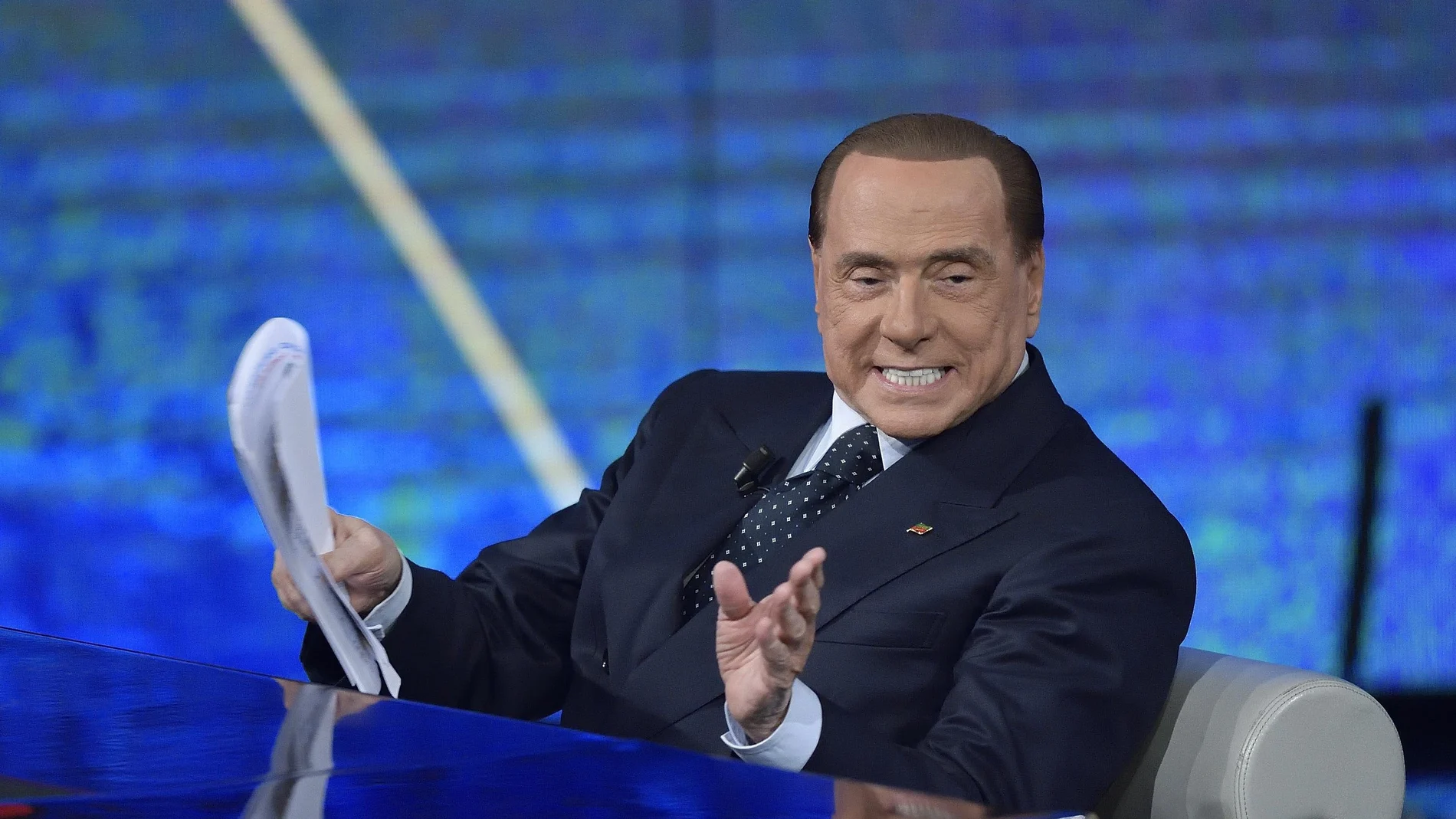Italian former Prime Minister and Forza Italia (FI) leader, Silvio Berlusconi, attends the Rai program 'Che tempo che fa' hosted by Fabio Fazio in Milan