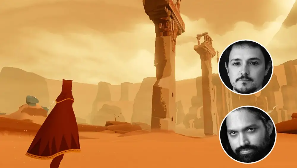 Morla y Vaz junto a una imagen de "Journey", una de las obras maestras que recomiendan por su accesibilidad