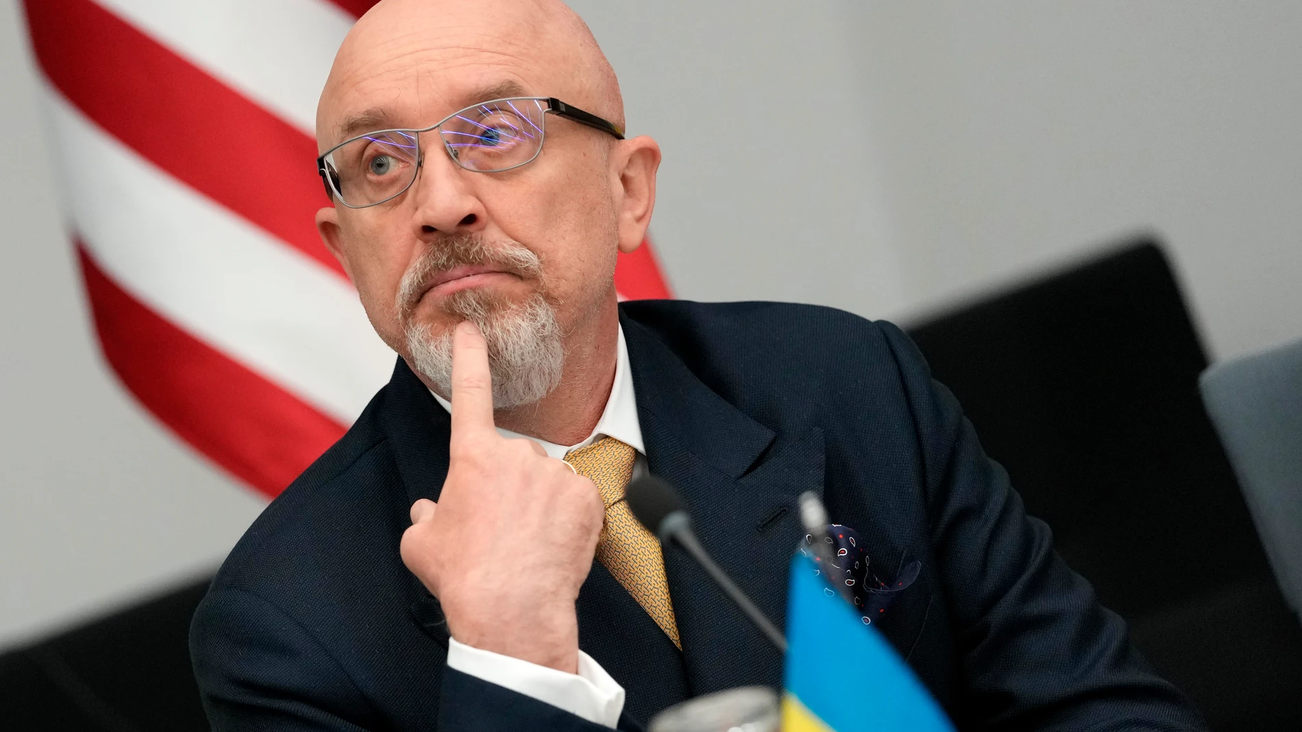 Ukraine's Defense Minister Oleksiy Reznikov during a meeting of the Ukraine Defense Contact Group at NATO headquarters in Brussels, Thursday, June 15, 2023. NATO defense ministers are holding two days of meetings to discuss their support for Ukraine and ways to boost the defenses of eastern flank allies near Russia. A meeting of the Ukraine Contact Group is being held to drum up more military aid for the war-torn country. (AP Photo/Virginia Mayo)