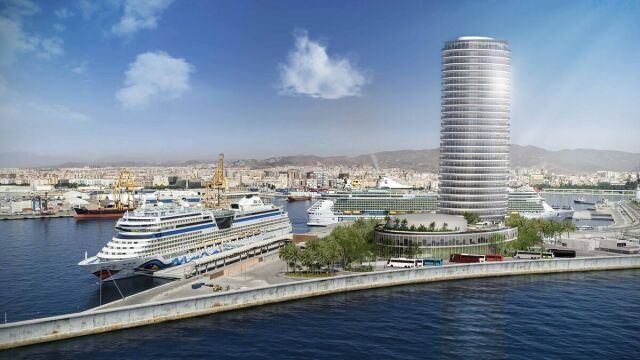 Recreación de la torre proyectada en el Puerto de Málaga