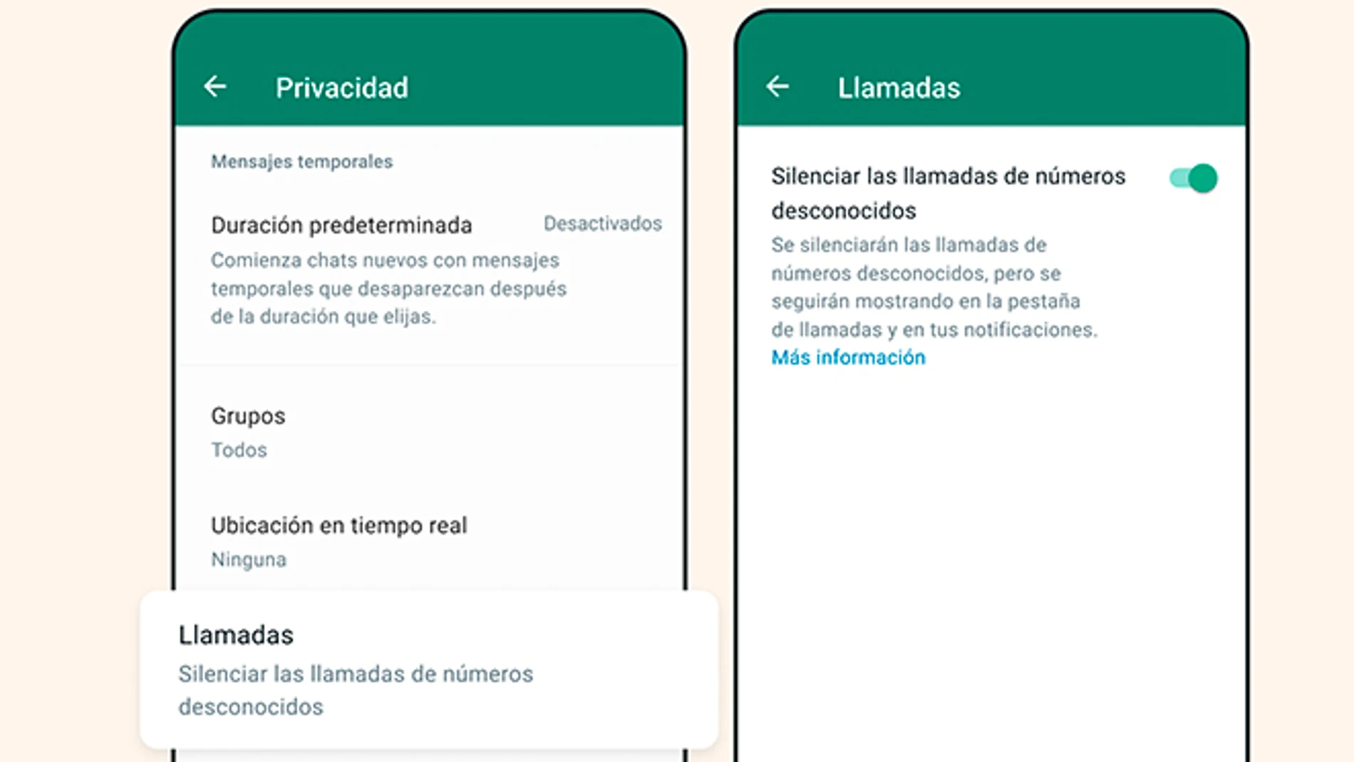 Cómo silenciar las llamadas de spam y de números desconocidos en WhatsApp.