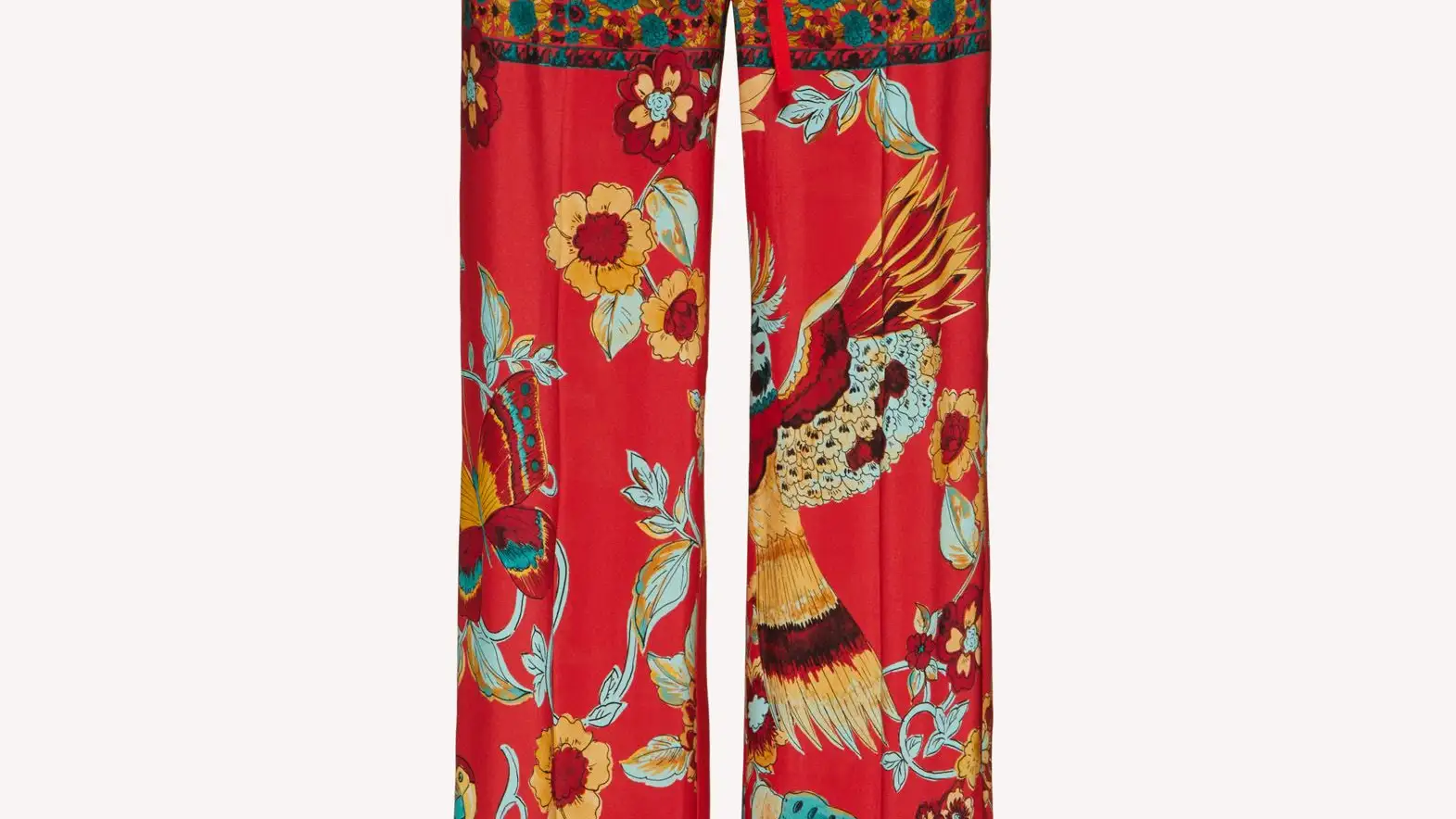 pantalones de seda con estampado bird of paradise in the forest 
