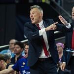 Sarunas Jasikevicius, head coach of FC Barcelona gestures during Final Playoff (match 3) of Liga Endesa basketball match between Real Madrid and FC Barcelona at Wizink Center on June 20, 2023 in Madrid, Spain.