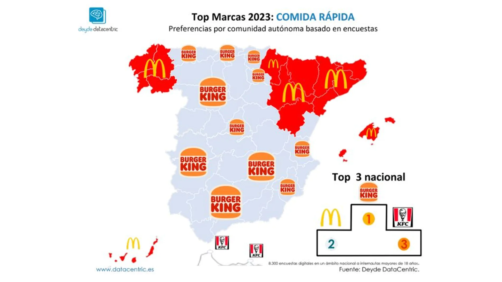 Mapa de las marcas favoritas de comida rápida en España 2023