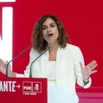 La ministra de Hacienda y Función Pública, María Jesús Montero, interviene durante presentación del programa electoral del PSOE para las elecciones generales en Madrid, en el Espacio Próxima Estación, a 7 de julio de 2023, en Madrid.