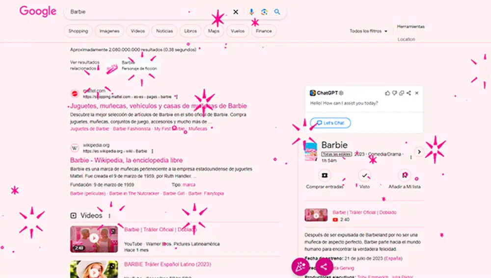 Página de resultados de la búsqueda Barbie.