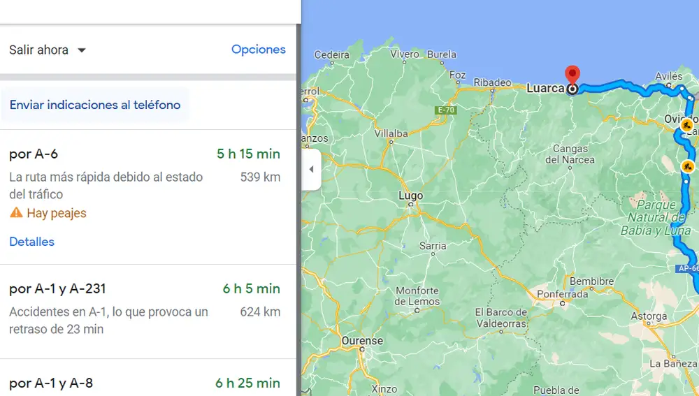 En la parte superior izquierda, vemos la opción Enviar direcciones.