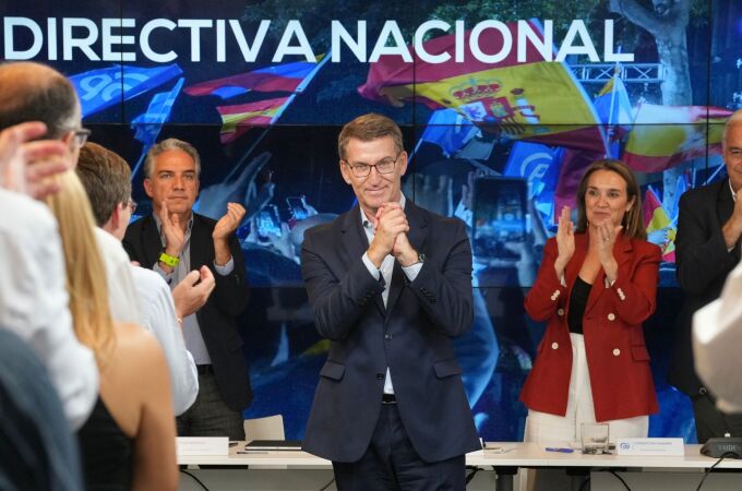 El líder del PP, Alberto Núñez Feijóo, durante la Junta Directiva del partido este lunes