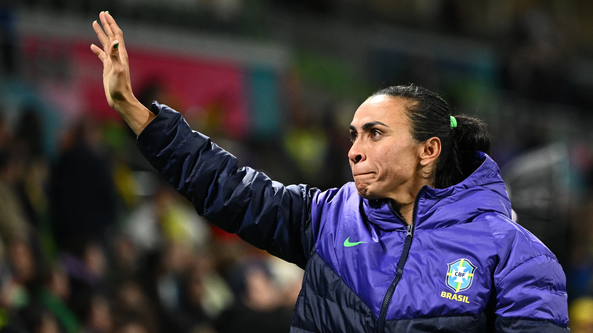 Melbourne (Australia), 02/08/2023.- Marta of Brazil reacts after the FIFA Women's World Cup 2023 group F soccer match between Jamaica and Brazil at Melbourne Rectangular Stadium in Melbourne, Australia, 02 August 2023. Brazil did not qualify for the knockout stages. (Mundial de Fútbol, Brasil) EFE/EPA/JOEL CARRETT AUSTRALIA AND NEW ZEALAND OUT EDITORIAL USE ONLY