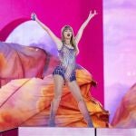 US singer-songwriter Taylor Swift performs during the Eras Tour, at MetLife Stadium in New Rutherford, New Jersey, 