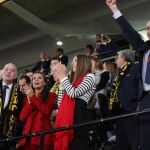 Luis Rubiales en el palco, junto a la Reina, la Infanta Sofía y el presidente de la FIFA, Gianni Infantino