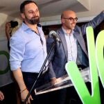 El líder de Vox, Santiago Abascal, participa en un mitin junto a Jorge Buxadé