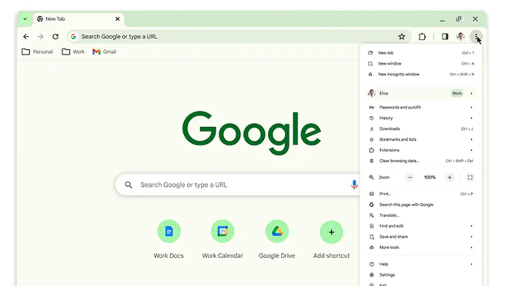 Nuevo menú en Chrome.