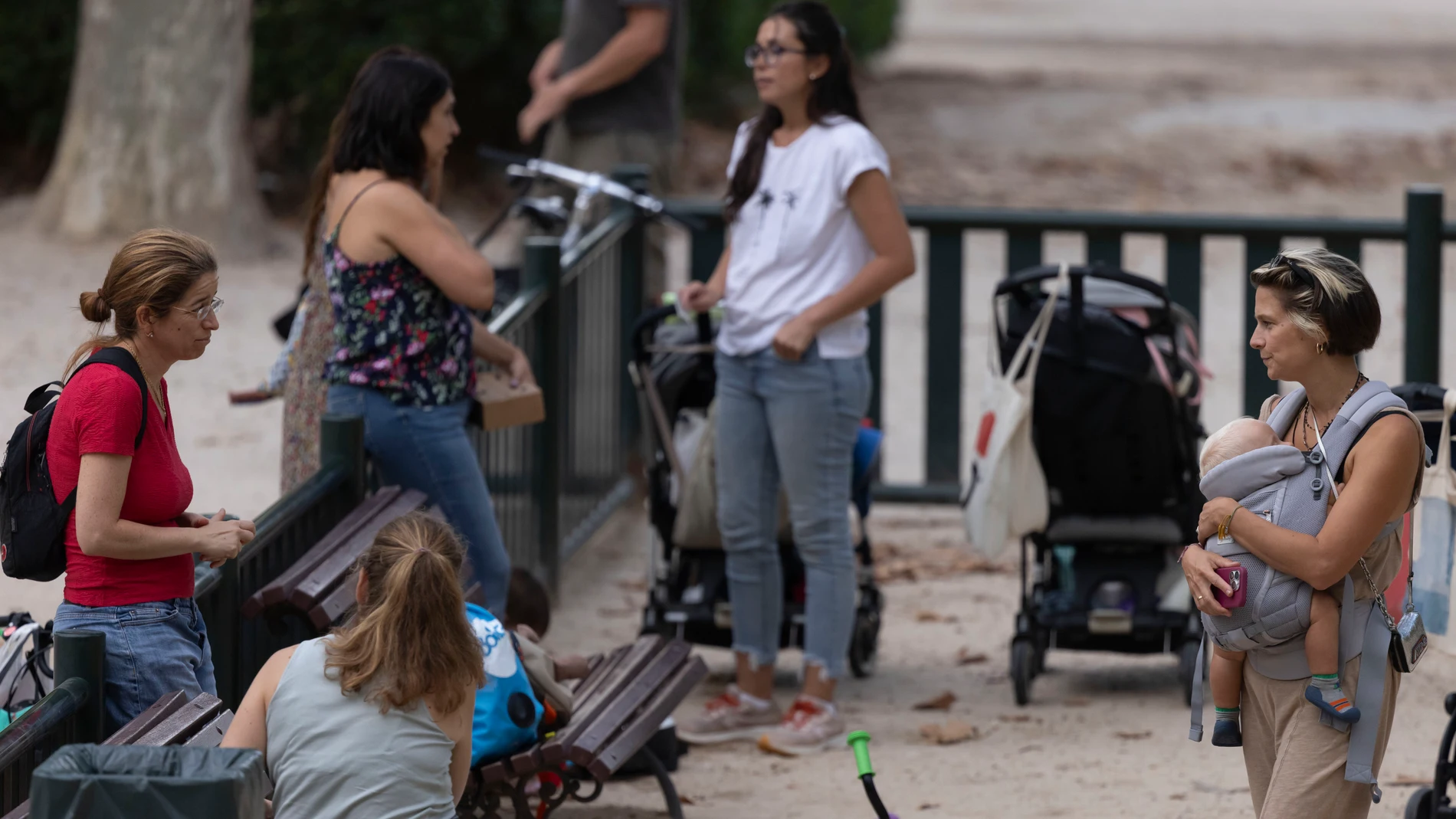 Madres con bebes e hijos pequeños en el parque