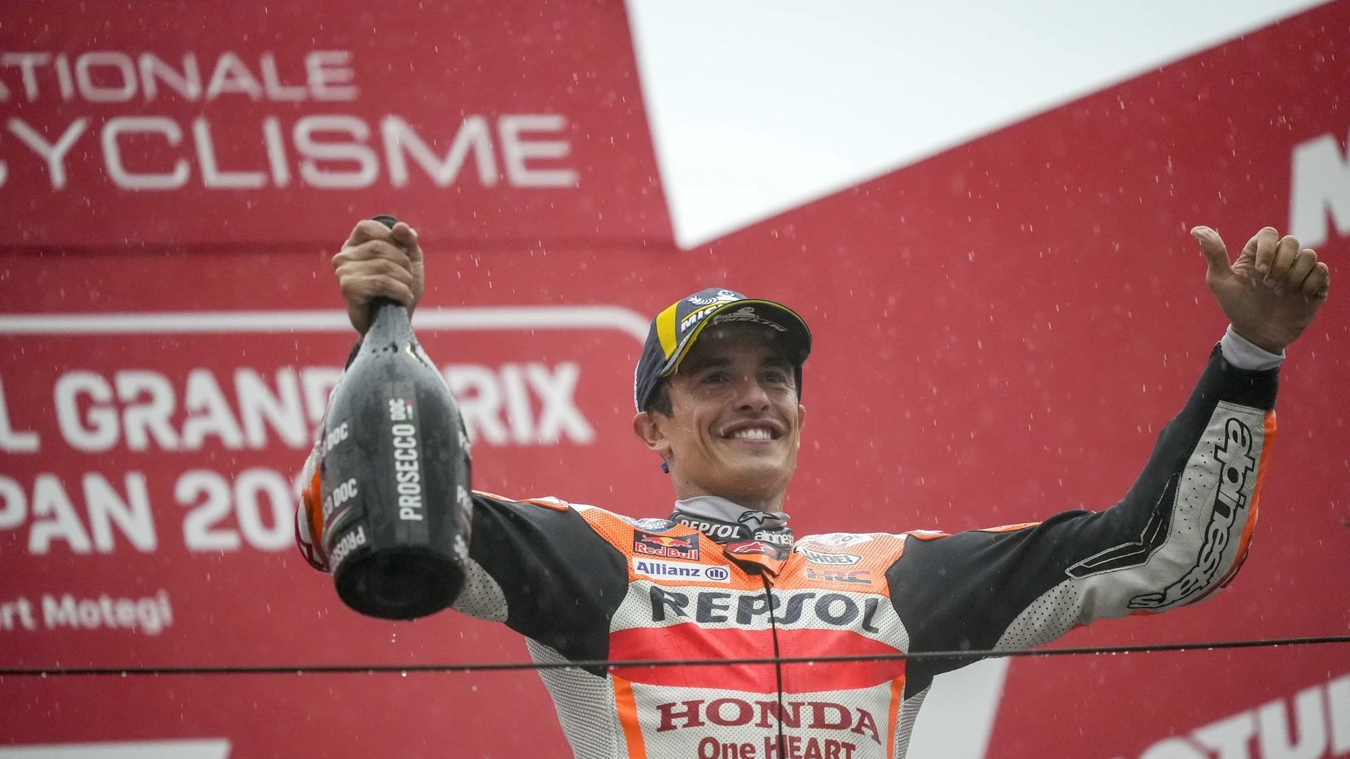 Marc Márquez, en el podio del circuito de Motegi