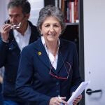 La presidenta de Sociedad Civil Catalana, Elda Mata y el vicepresidente, Álex Ramos, a su llegada a una rueda de prensa para informar sobre la manifestación del 8 de octubre en Barcelona, a 3 de octubre de 2023, en Barcelona.