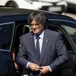 El expresidente de la Generalitat Carles Puigdemont acude a la abadía de Sant Miquel de Cuixà, en Codalet (Francia), durante un acto homenaje al músico Pau Casals.
