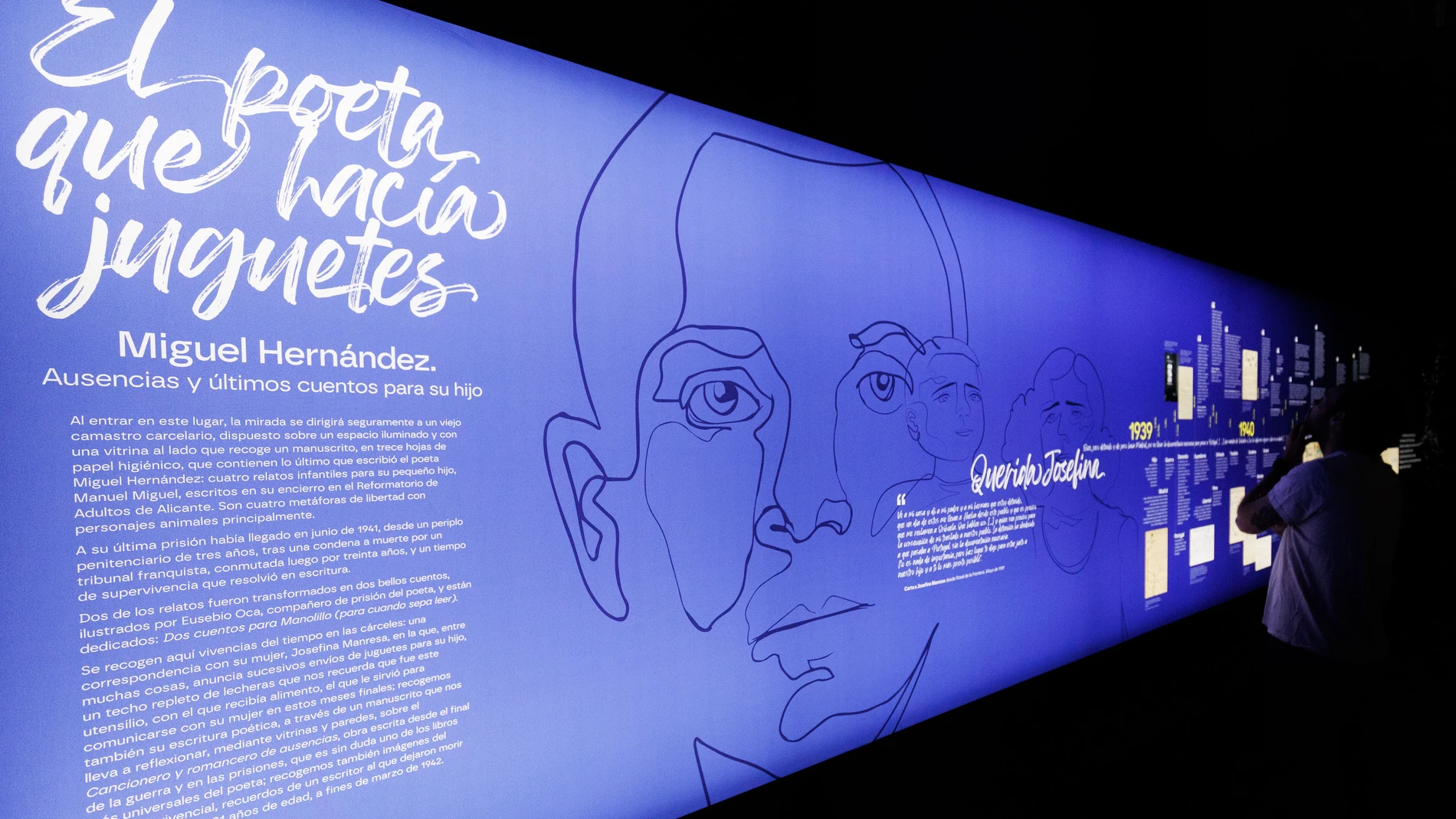 MADRID, 05/10/2023.- Vista de la exposición Miguel Hernández: el poeta que hacía juguetes. Ausencias y últimos cuentos para su hijo' este jueves en la Biblioteca Nacional en Madrid. EFE/Sergio Pérez