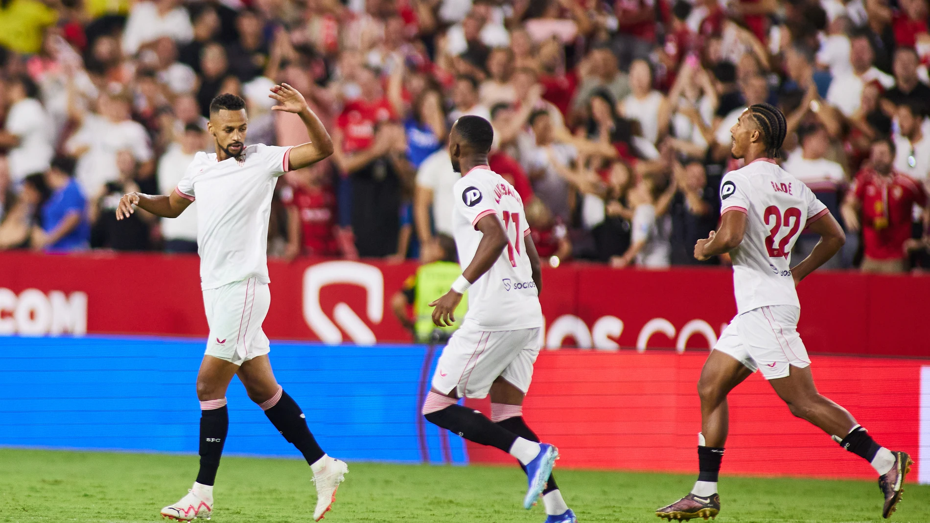 Djibril Sow of Sevilla FC celebrates a goal during the Spanish league, LaLiga EA Sports, football match played between Sevilla FC and Rayo Vallecano at Ramon Sanchez-Pizjuan stadium on October 7, 2023, in Sevilla, Spain. Joaquin Corchero / Afp7 07/10/2023 ONLY FOR USE IN SPAIN
