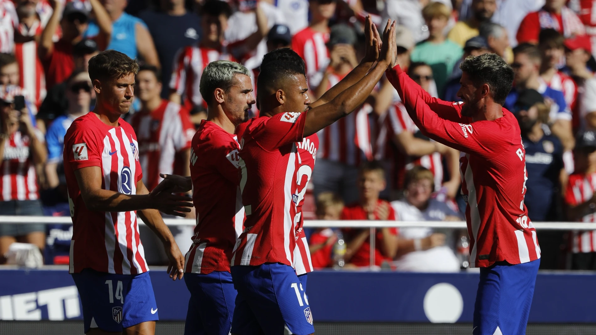 Encuentro de Liga entre el Atletico de Madrid y la Real Sociedad. Gol de Samu Lino. @ Jesús G. Feria. 08-10-2023.