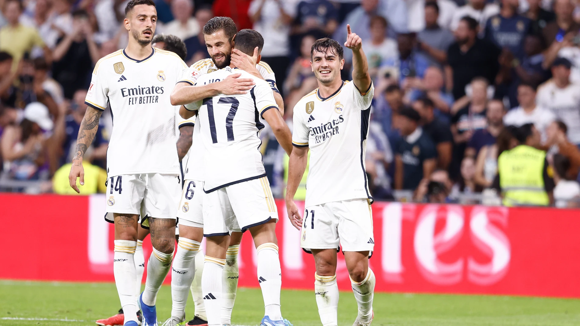 Brahim Díaz celebra un gol con el Real Madrid