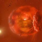 Representación del choque de los dos planetas