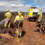Un grupo de bomberos refrescan una zona