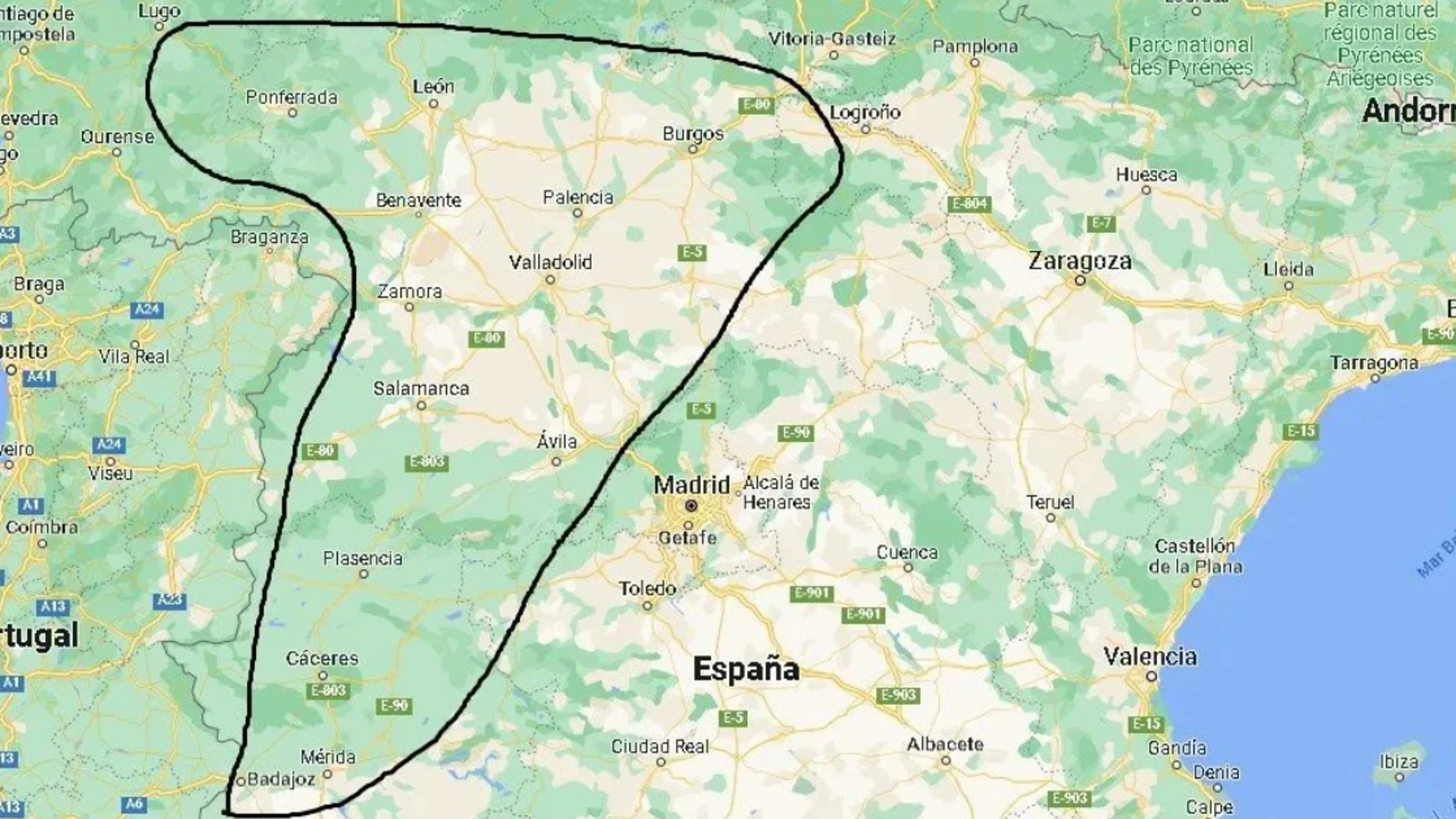 Mapa de España con zona señalada