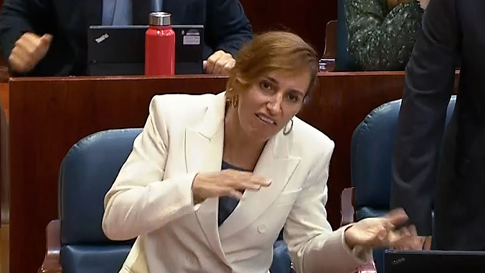 Mónica García dedicándole gestos de burla a la presidenta madrileña Díaz Ayuso