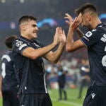 Brais Méndez celebra el gol de la victoria en Lisboa