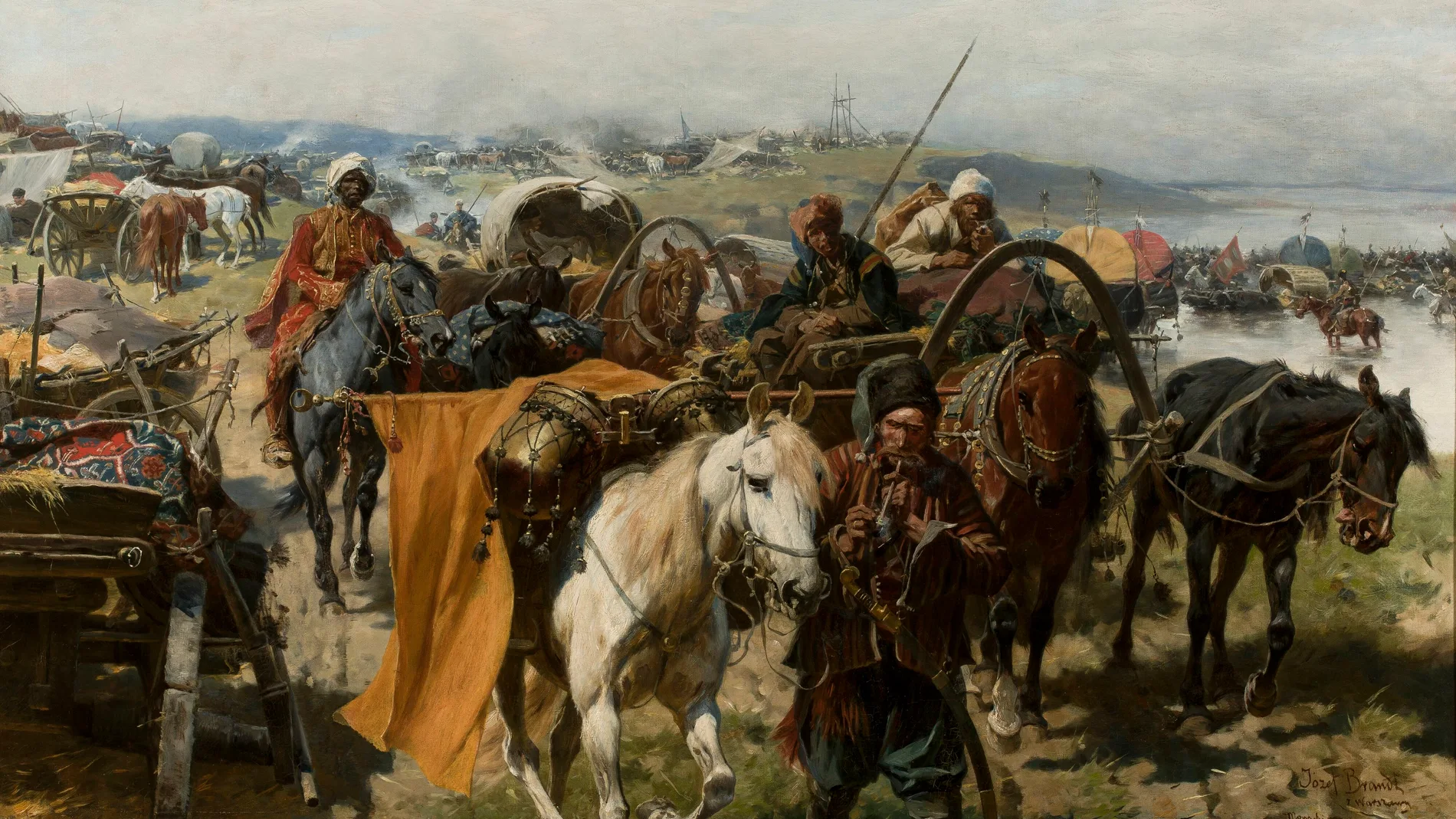 «Campamento cosaco» (ca. 1895-1900), óleo sobre lienzo de Józef Brandt (1841-1915)