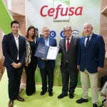 Jaime Forment Alba, director de Explotación de la certificadora OCA Global, Inmaculada Cánovas, directora general adjunta de Cefusa, Juan Cánovas, director general de Cefusa, José Fuertes, consejero delegado de Grupo Fuertes y Alberto Herranz, director de Interporc (Interprofesional Agroalimentaria del Porcino de Capa Blanca)
