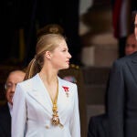 La princesa de Asturias, Leonor de Borbón, jura la Constitución en presencia de las Cortes reunidas en el Congreso de los Diputados. Con la asistencia de Felipe VI y Letizia. © Alberto R. Roldán / Diario La Razón. 31 10 2023